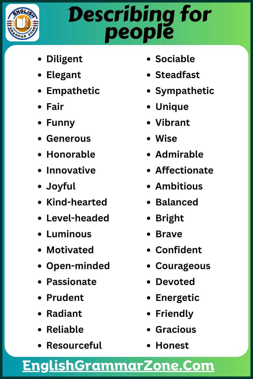 Describing words-vocabulary for people