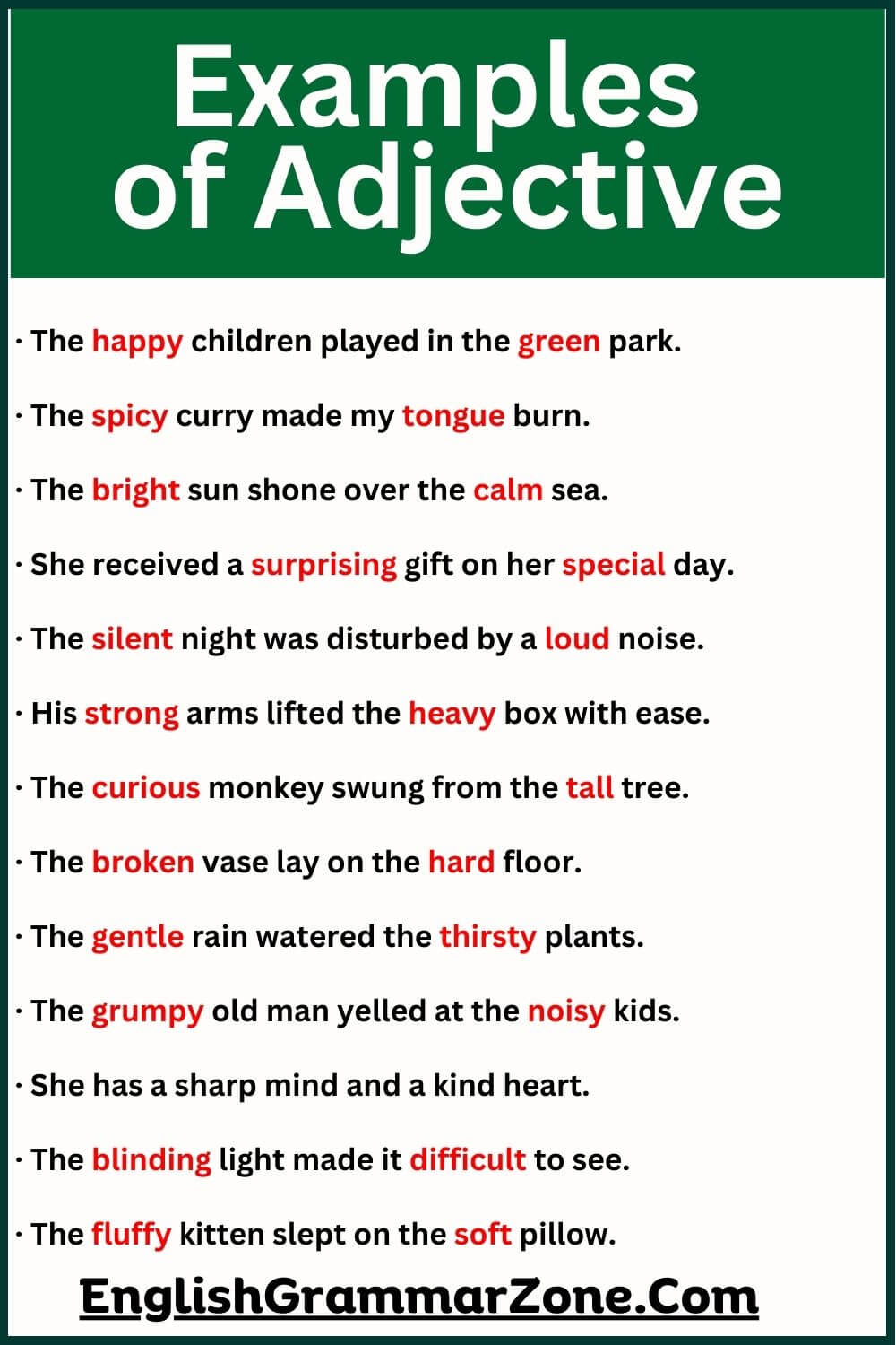 examples of Adjectives in sentences