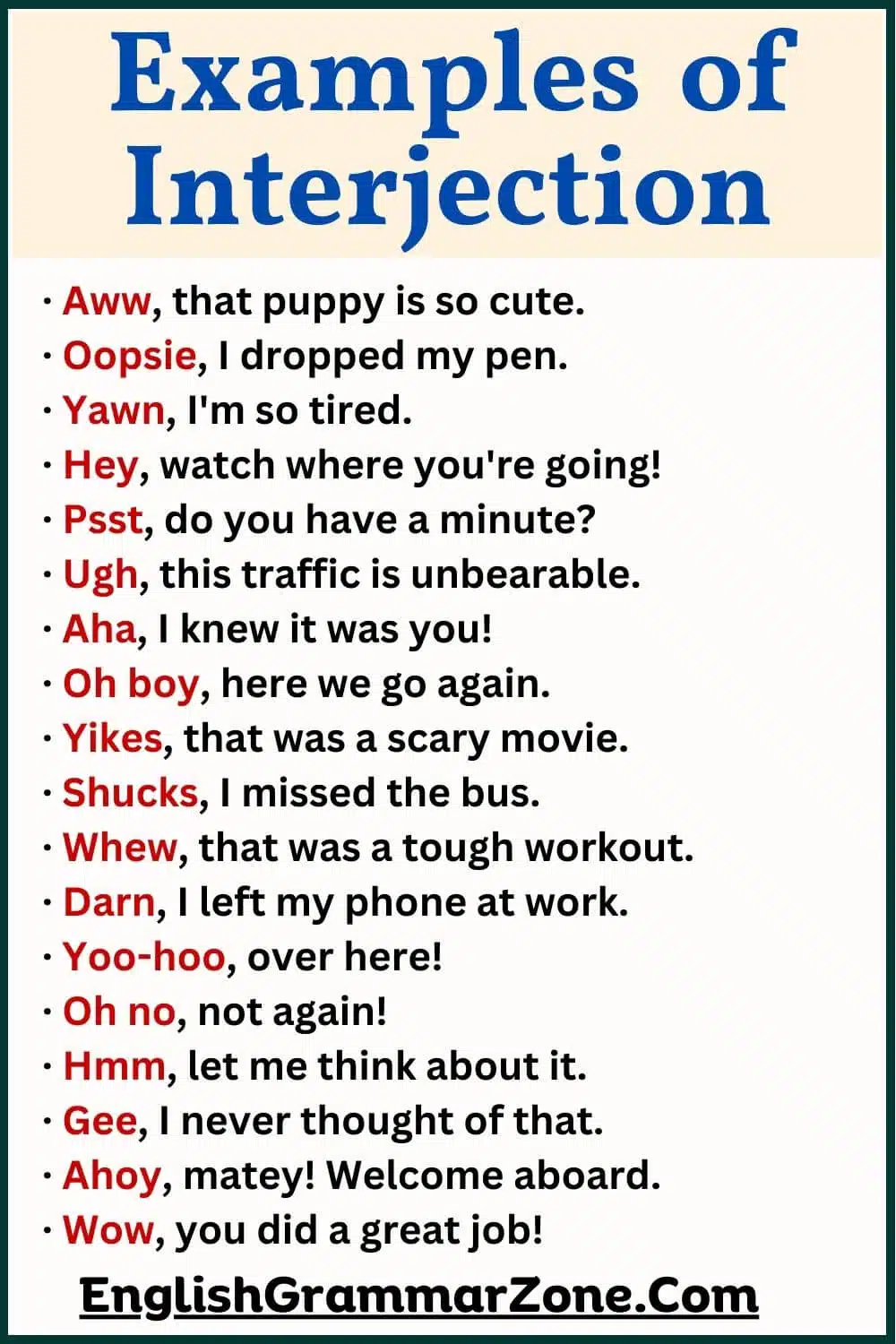 Examples of interjection in English