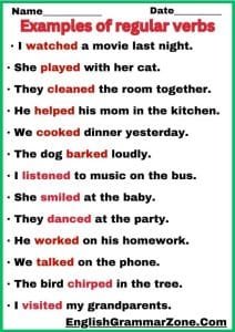120 Examples Of Regular Verbs