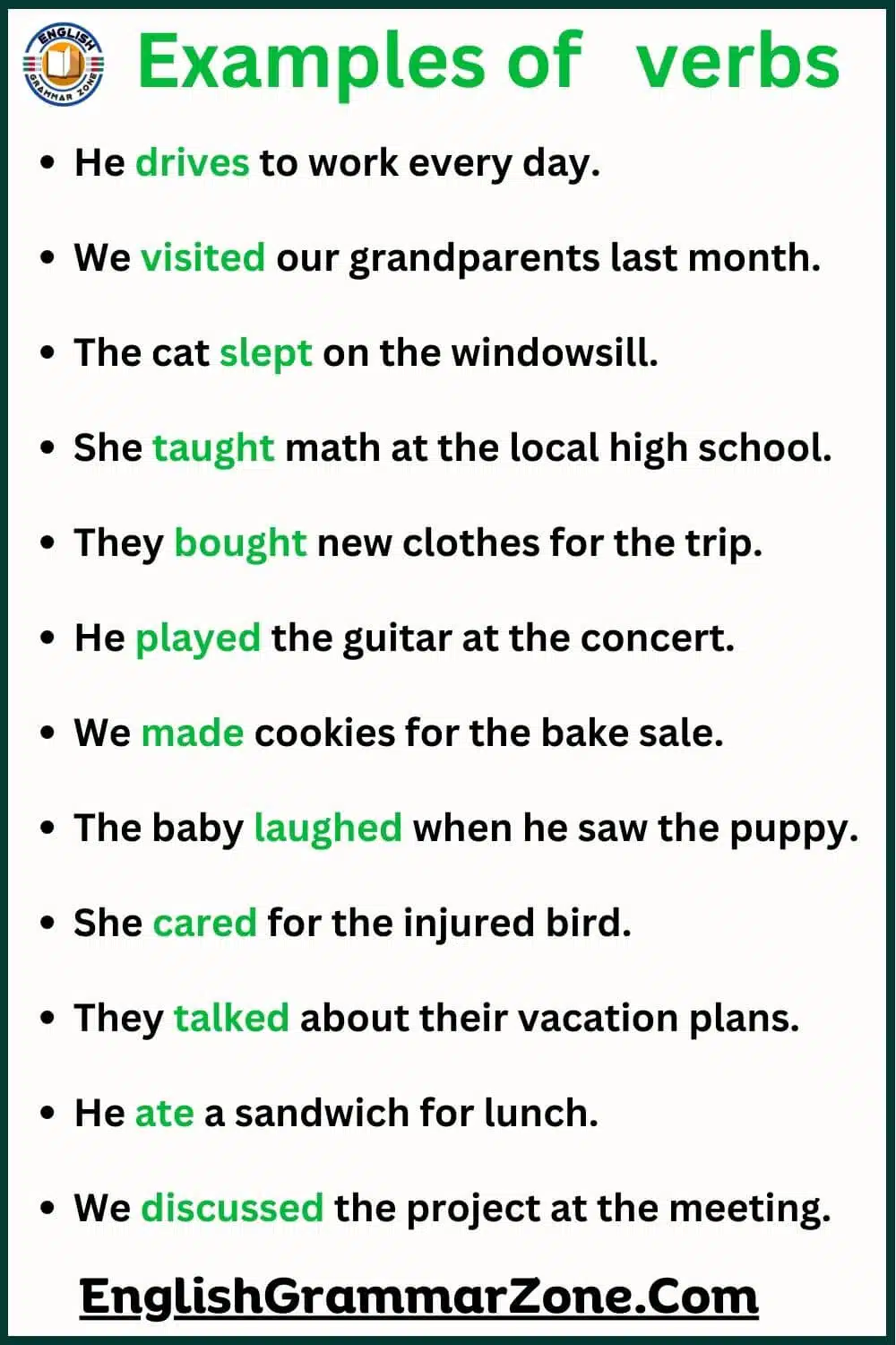 verbs example sentence