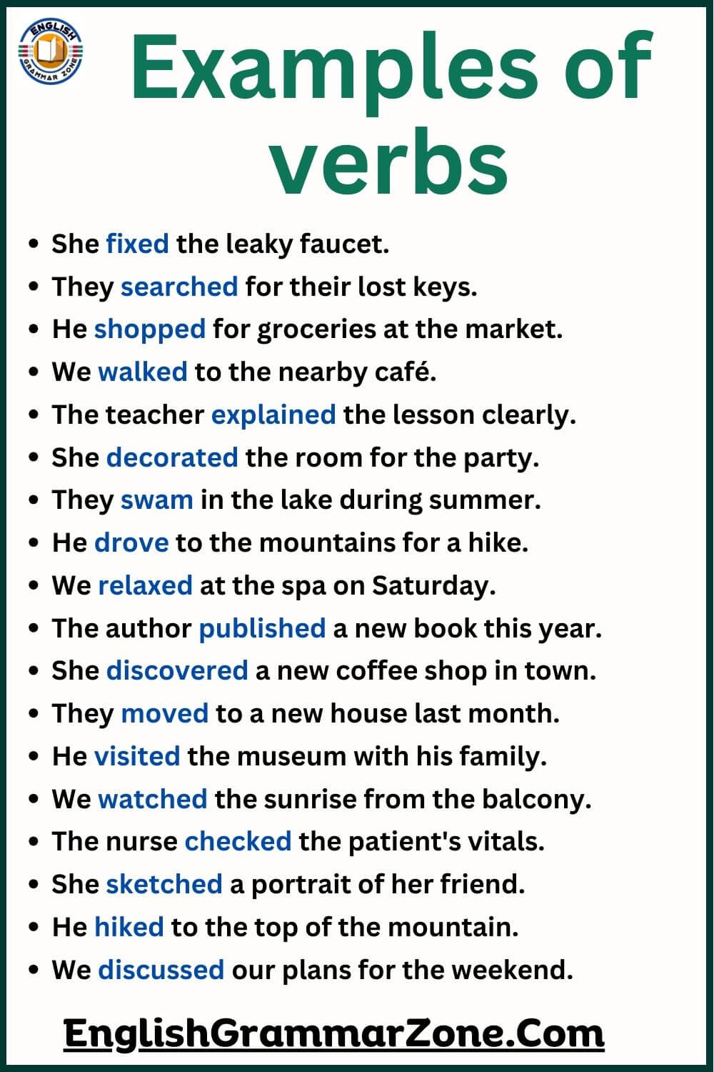 Examples of verbs in english