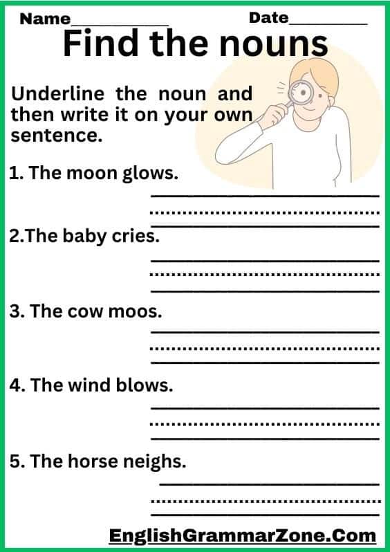 Find the noun activity for kindergarten printable