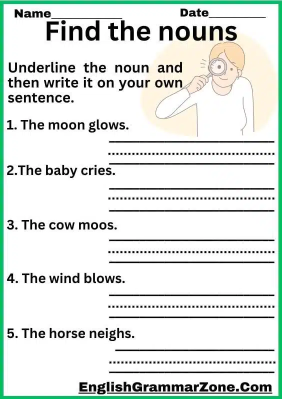 Find the noun activity for kindergarten printable