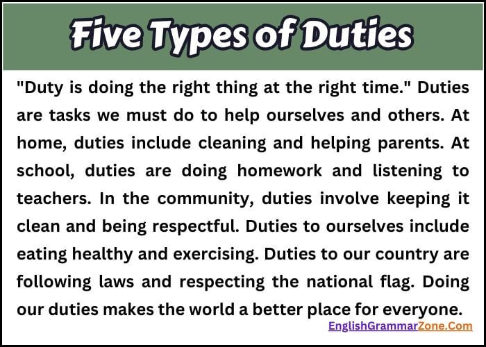 Essay on Five Types of Duties for Kids