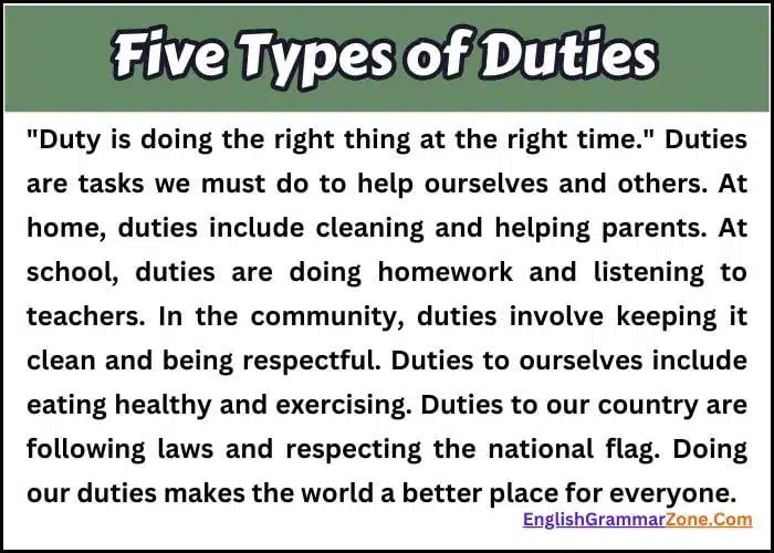 Essay on Five Types of Duties for Kids