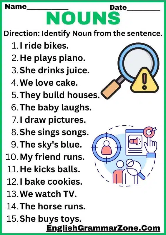 Noun Exercise For Grade (1-3)