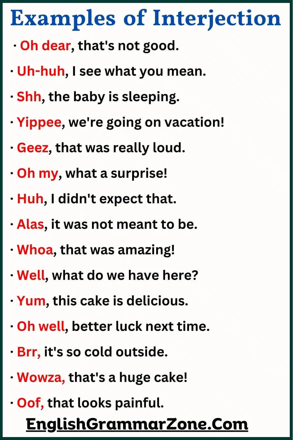 Examples of interjection sentences