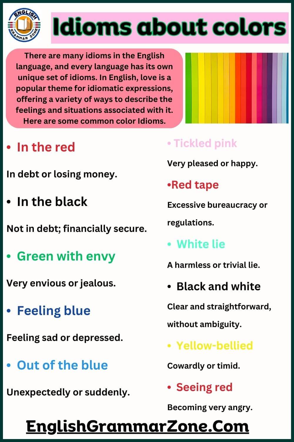 Colour idioms with meanings and sentences