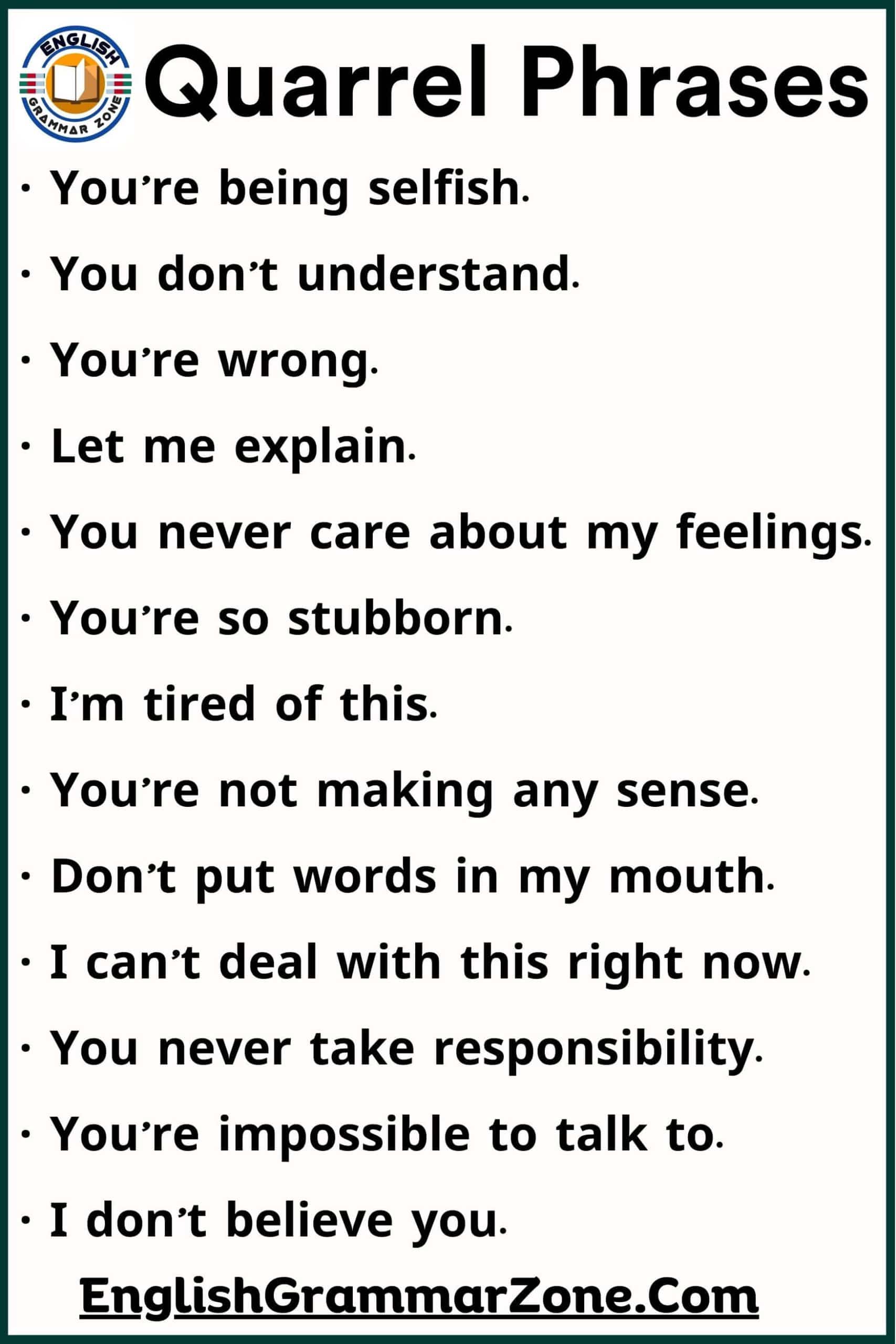Quarrel words with example sentence