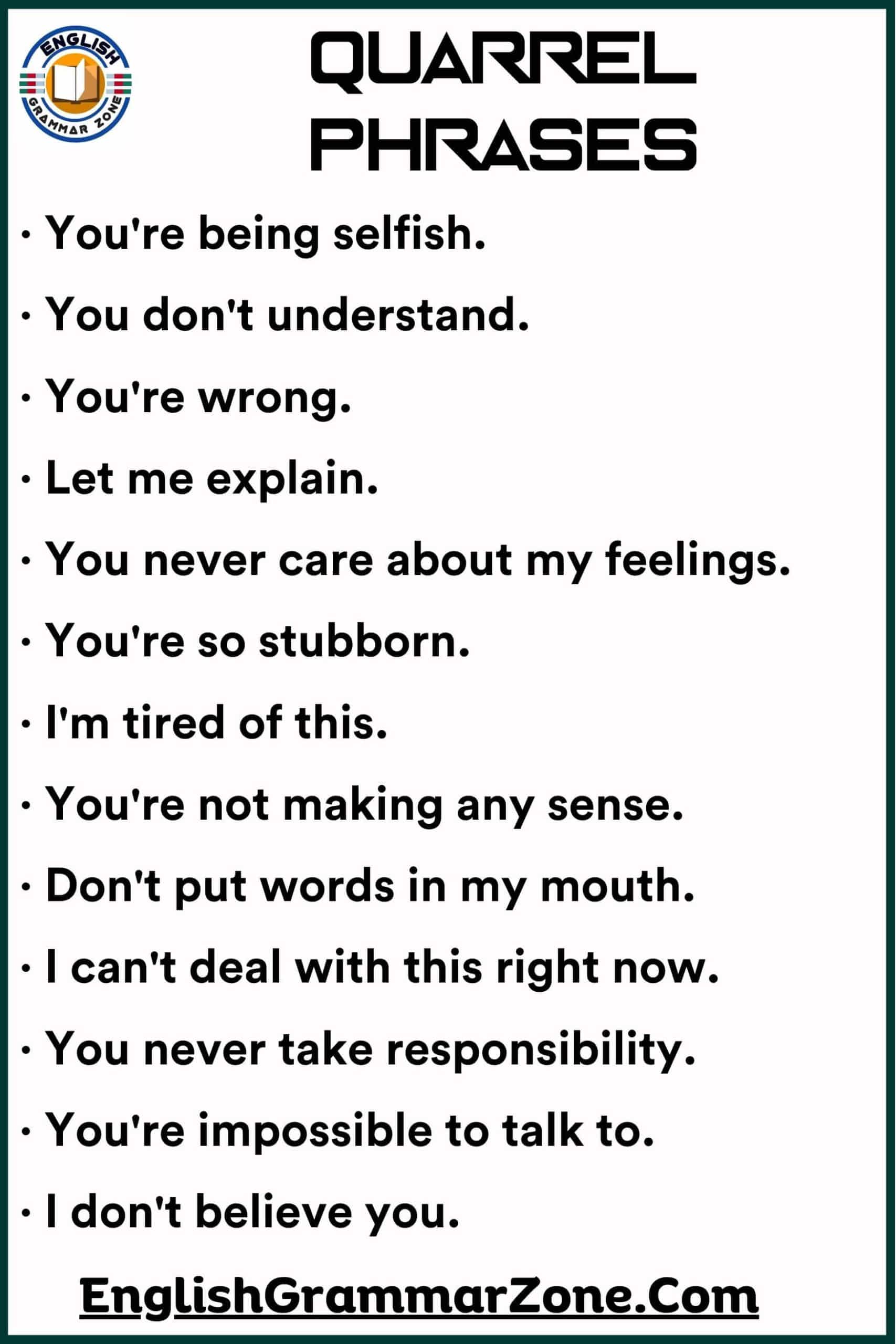 Quarrel words with example sentence