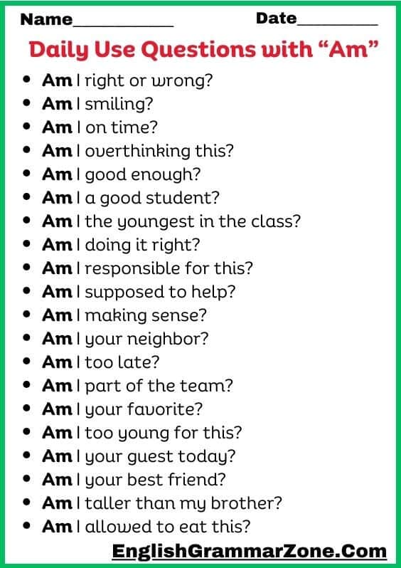 Use of am in English Question
