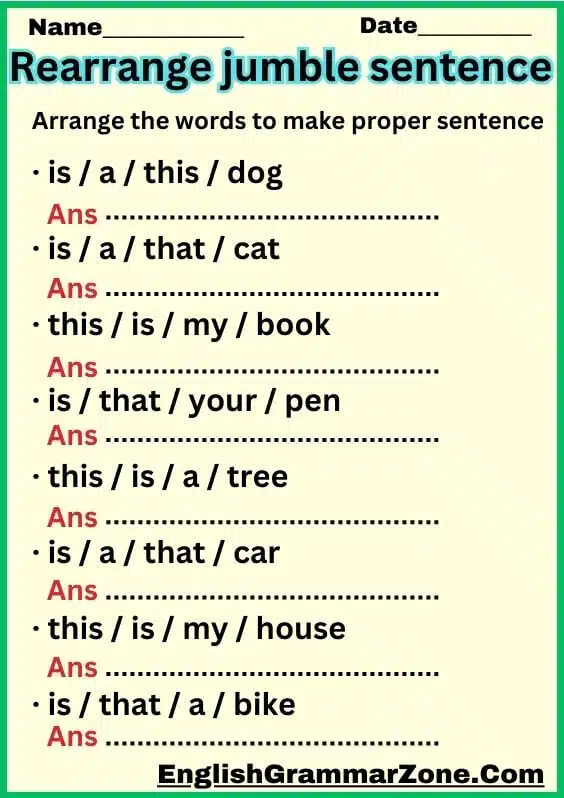 Rearrange Jumble Sentence