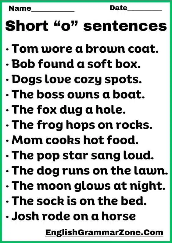 Vowel Worksheet Sentence With O
