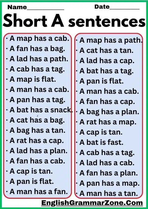 Vowel Words A Sounds Worksheet