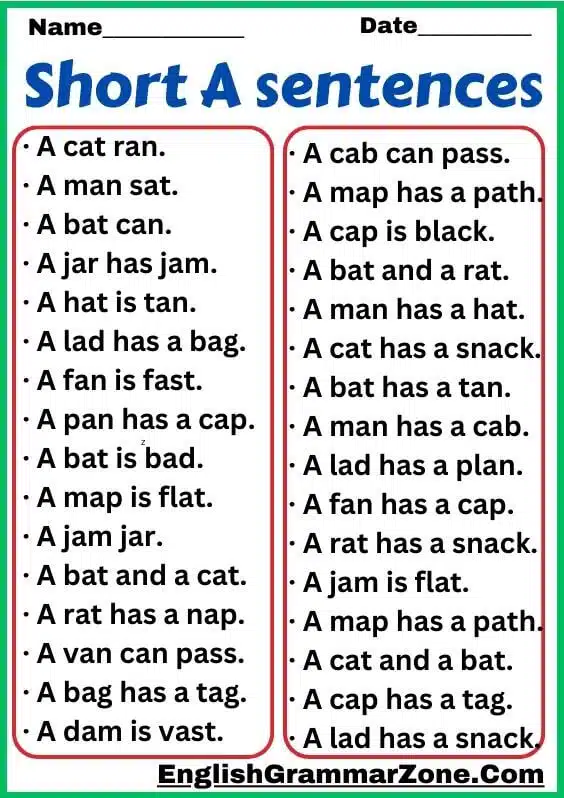 Vowel Words A Sounds Worksheet