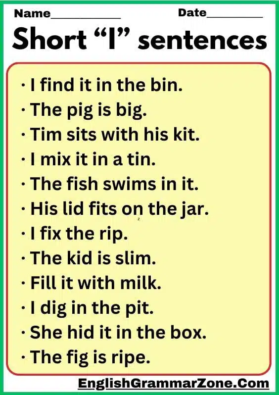 sentences with vowel words I