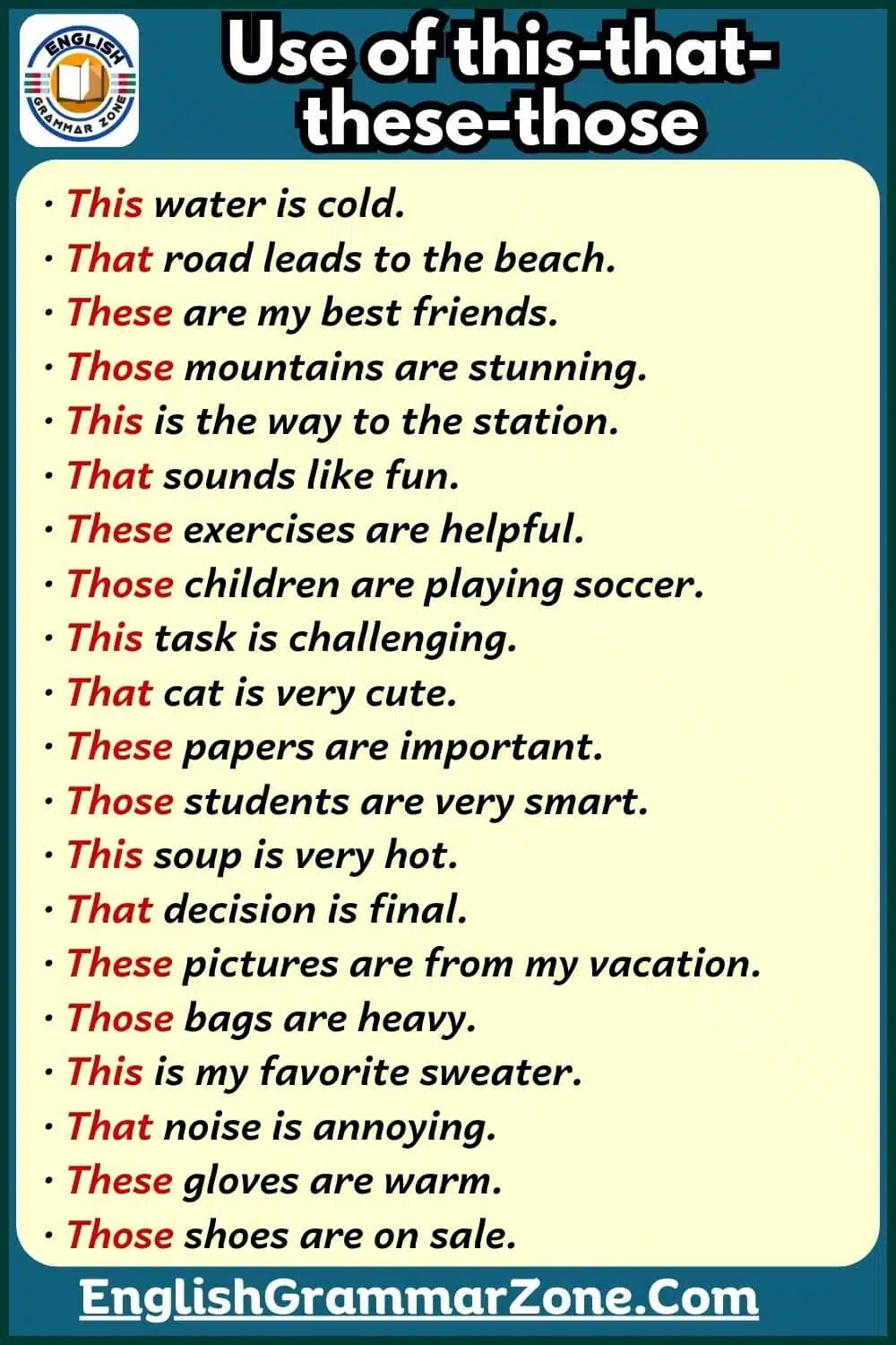 This That These Those – Example sentence