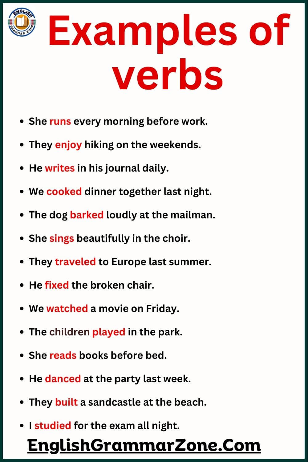 Examples of verbs in sentences