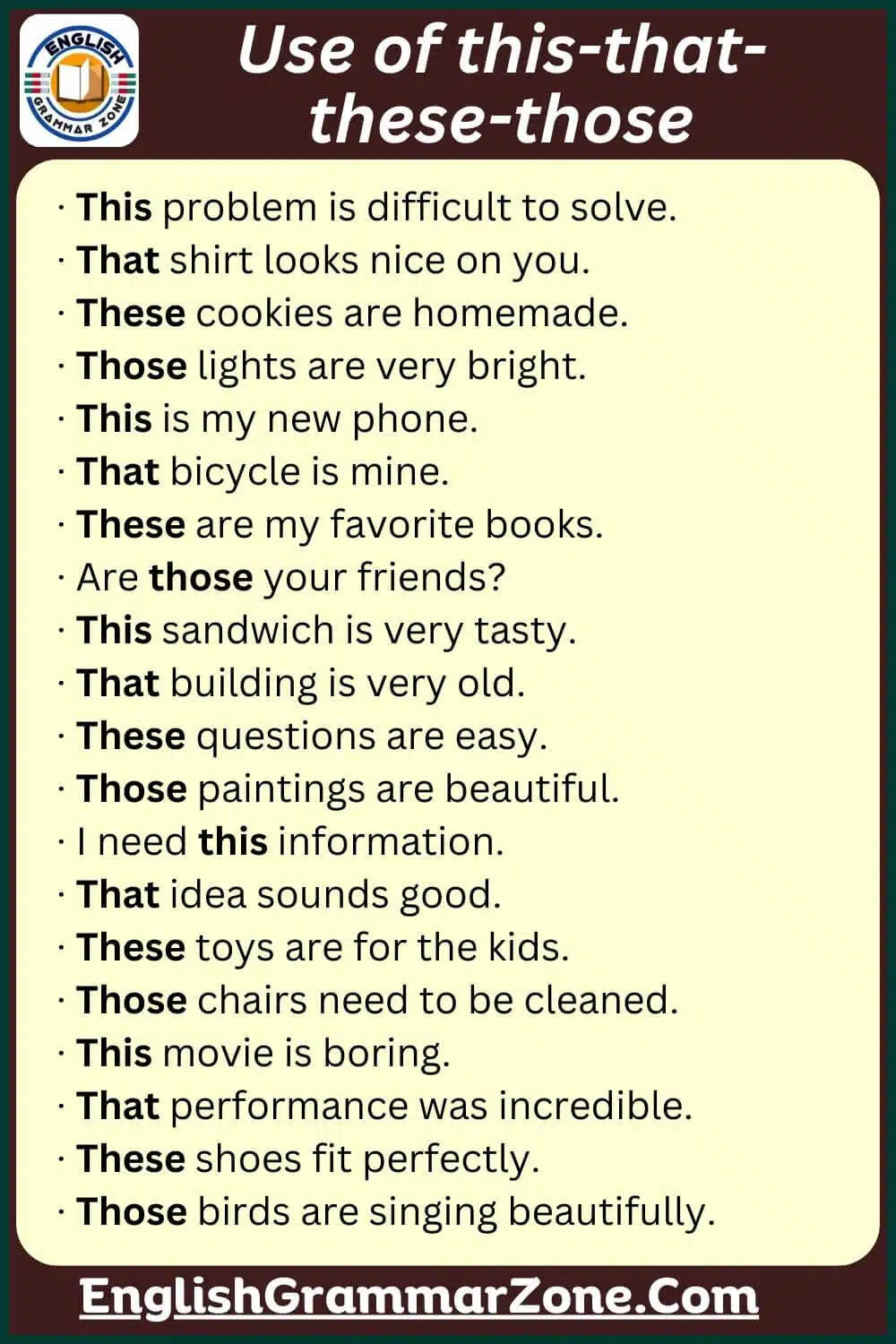 This, that, these, those sentences