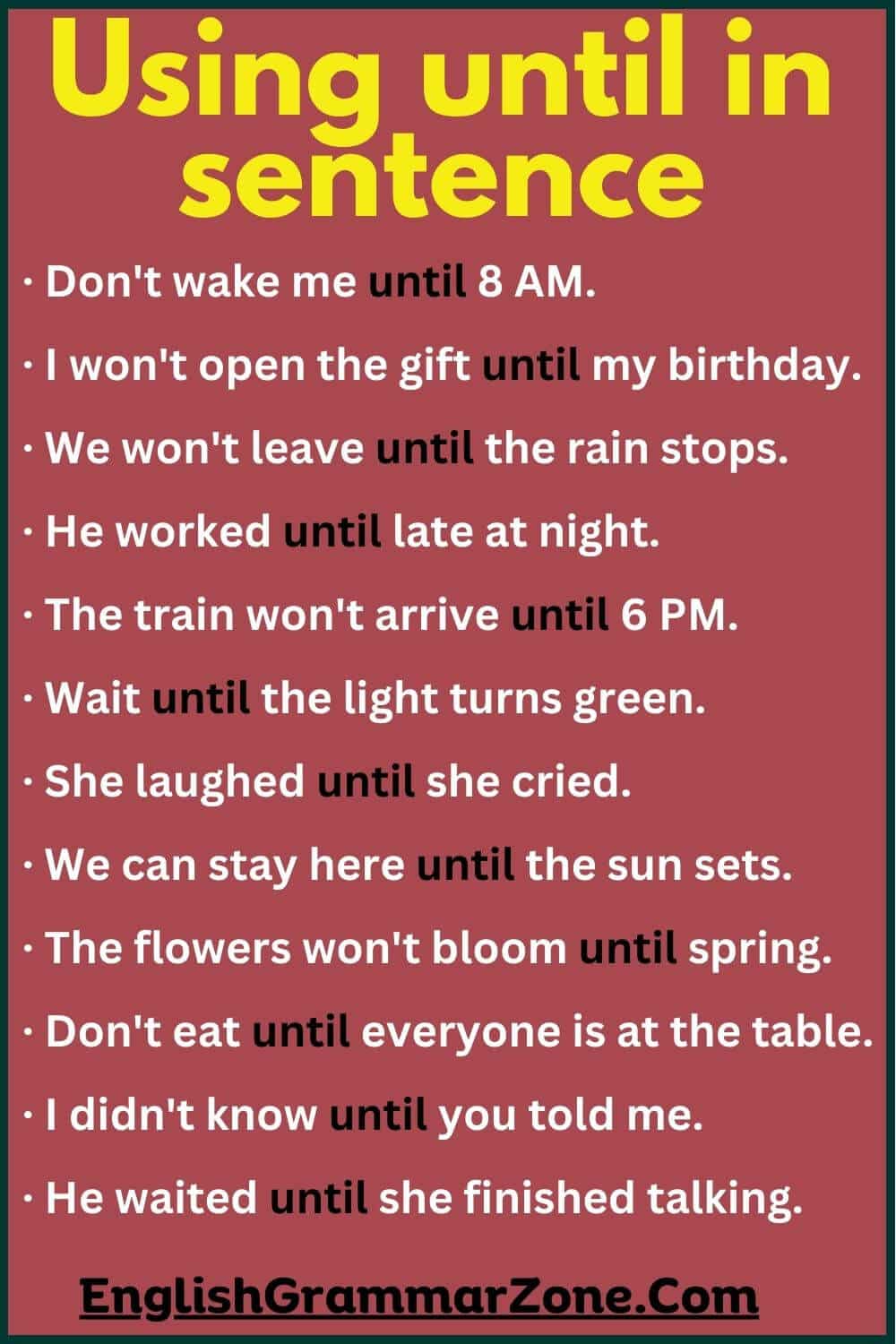 use until in a sentence as a conjunction example