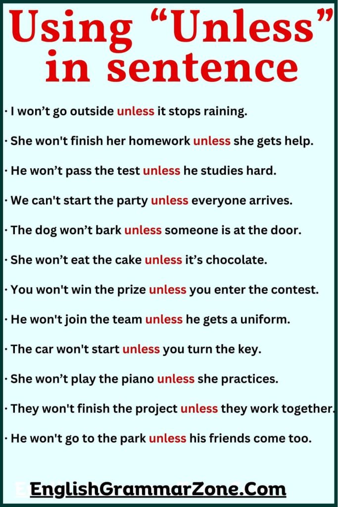 Master 150 Examples of Unless In a Sentence