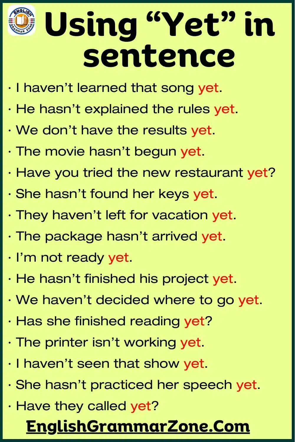 Examples of  Yet