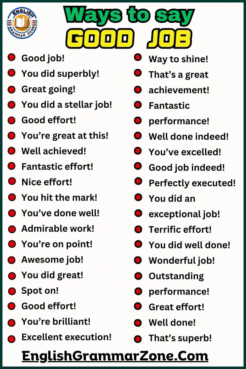 Ways to say good job in English