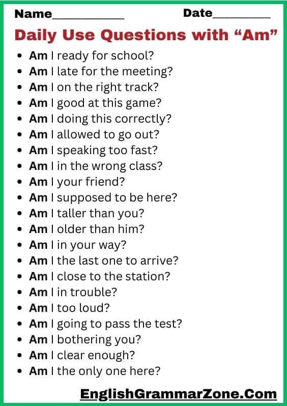 Use of am in English Question