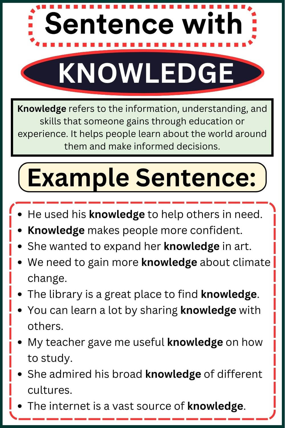 Sentences With Knowledge Definition and Examples