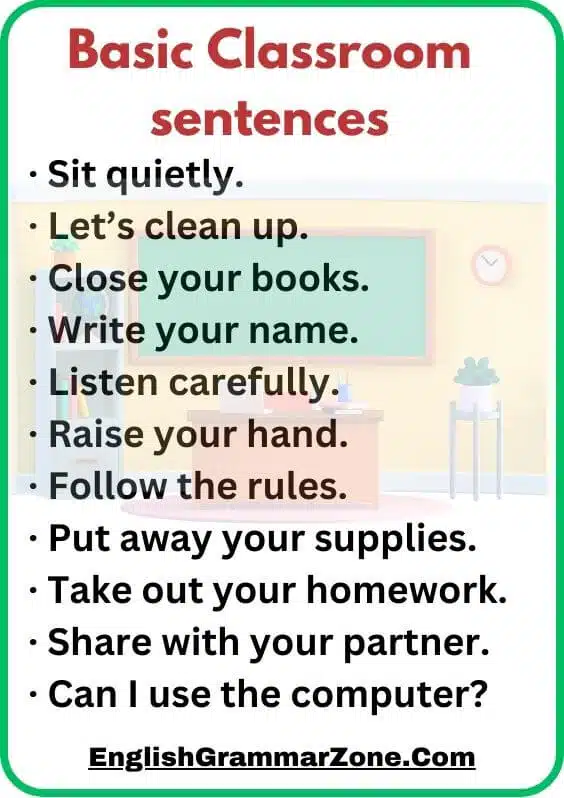 100 Basic Classroom Sentence for Student