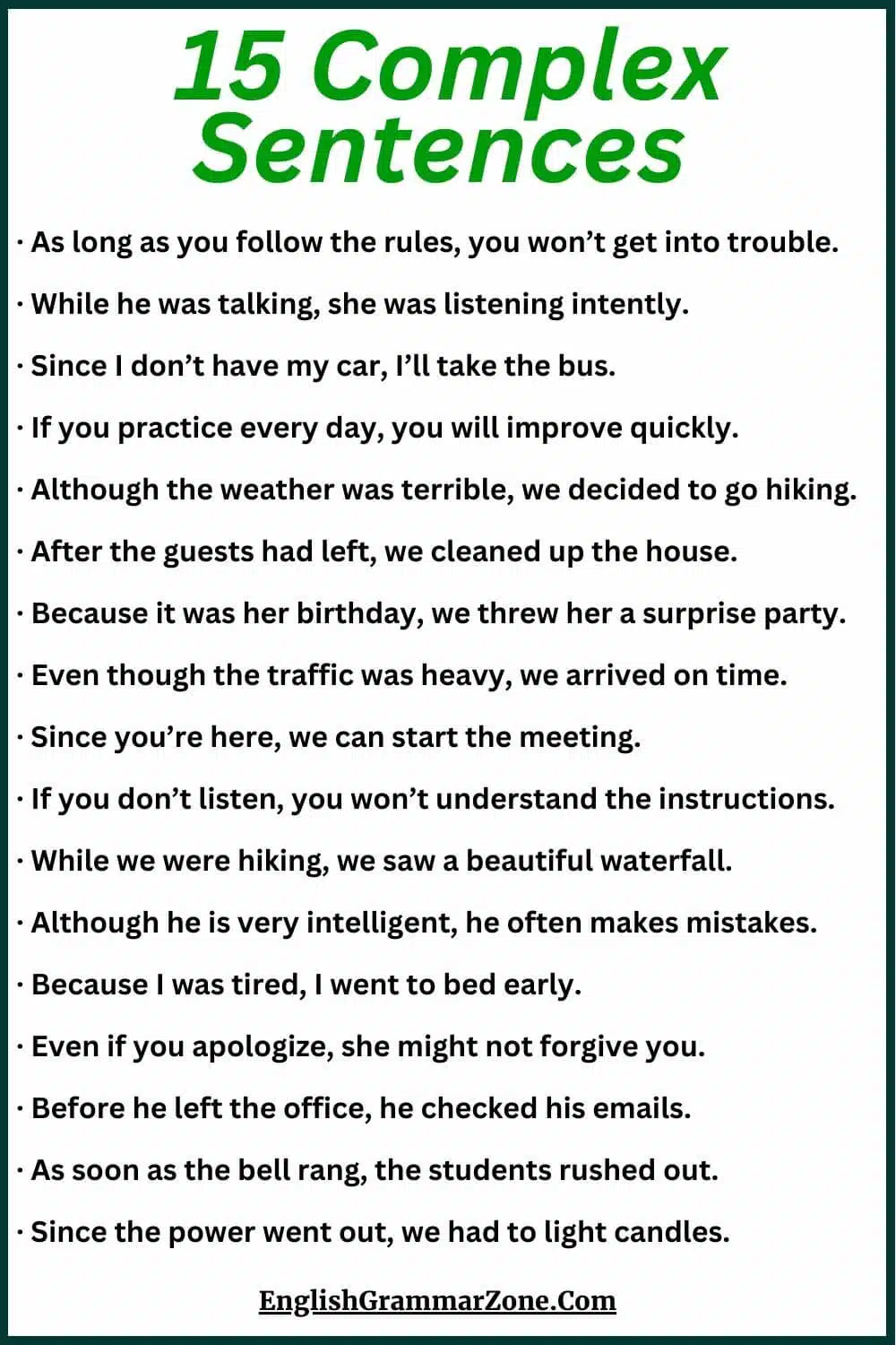 50 examples of complex sentences
