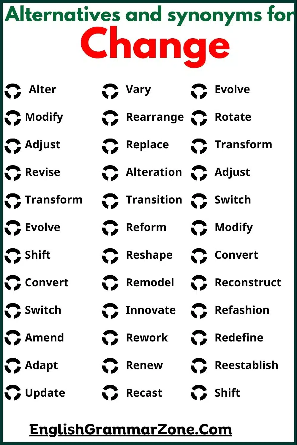 18 Alternatives and synonyms for change