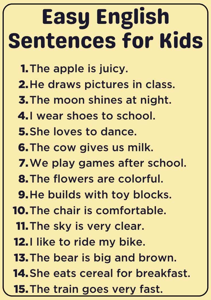 100 Easy English Sentence For Kids
