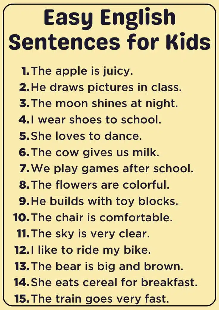 100 Easy English Sentence For Kids