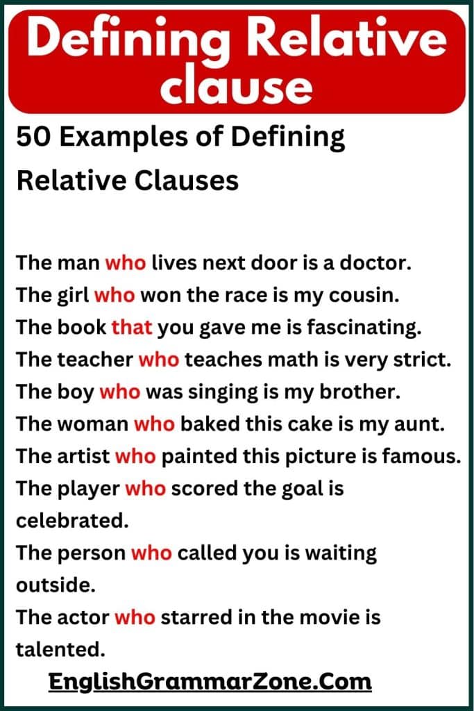 100 Defining and Non Defining Relative Clauses Examples