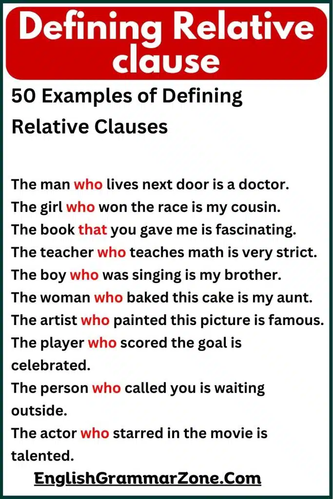 100 Defining and Non Defining Relative Clauses Examples