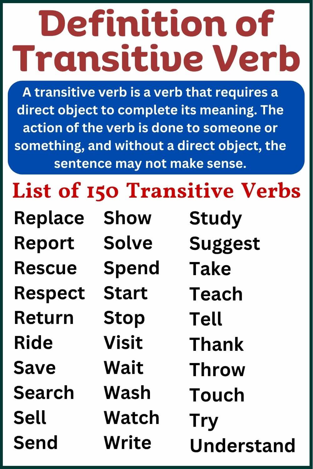 Examples of Transitive verb in English