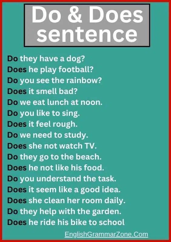 100 Example Sentence Of Do & Does