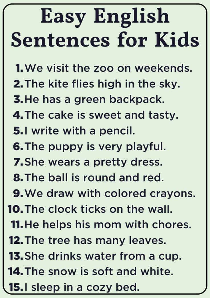 100 Easy English Sentence For Kids