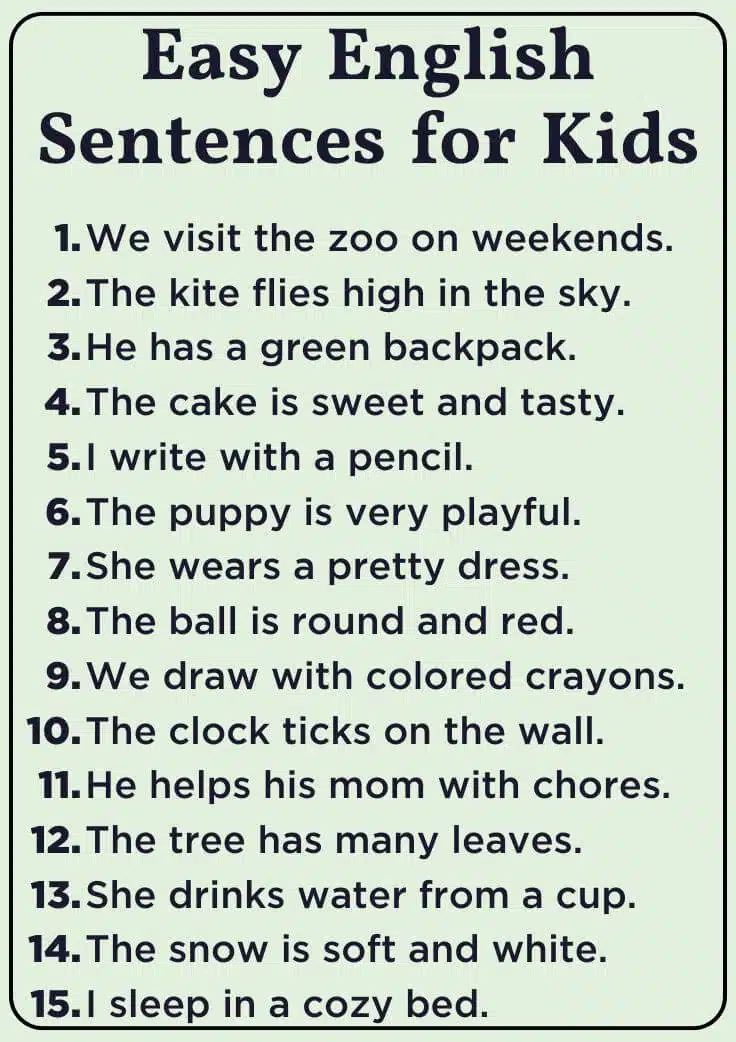 100 Easy English Sentence For Kids