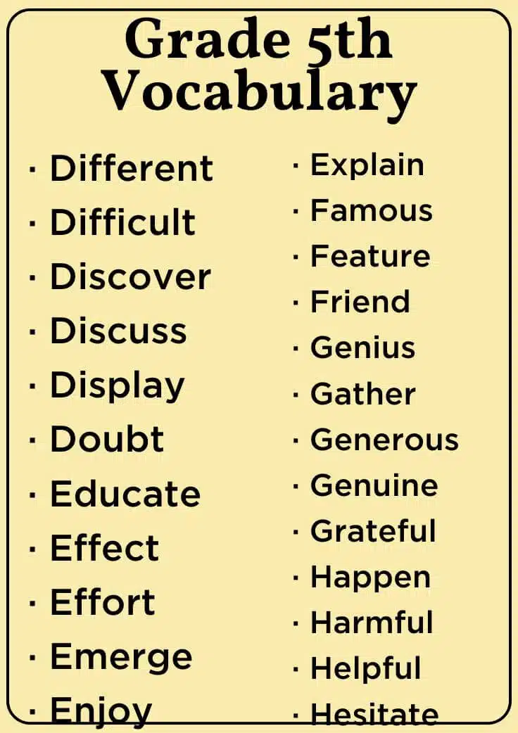 Grade 5th Vocabulary Words