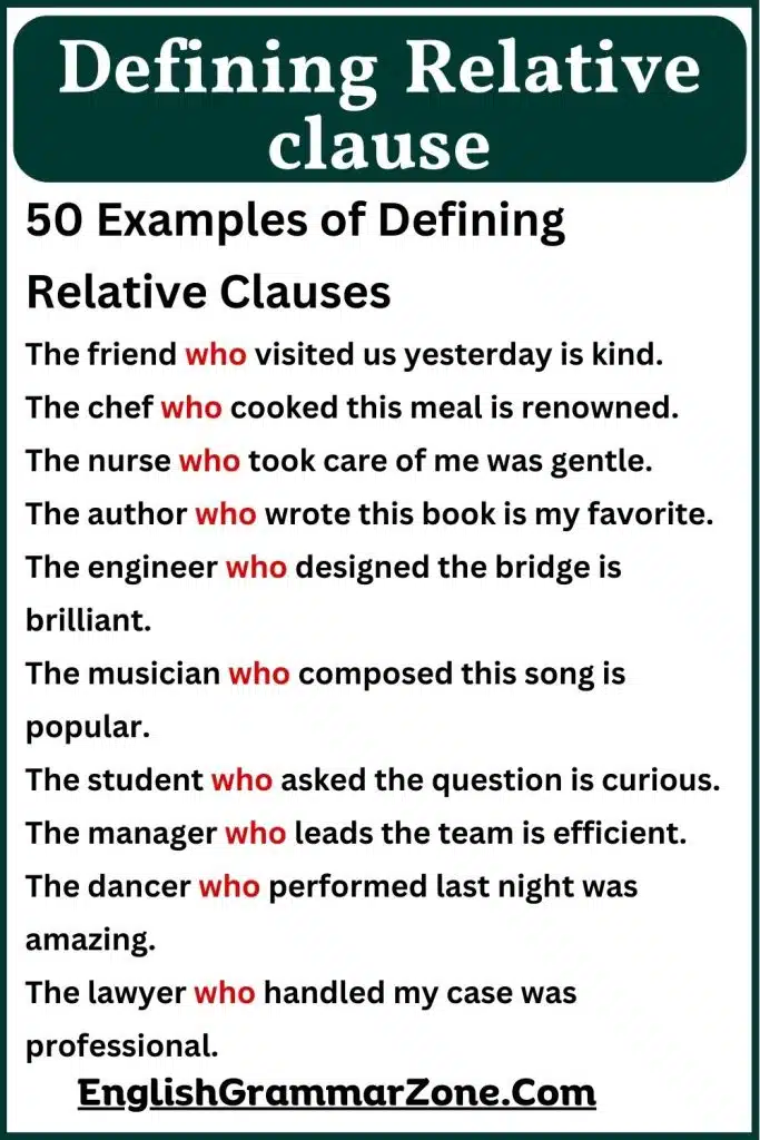 100 Defining and Non Defining Relative Clauses Examples