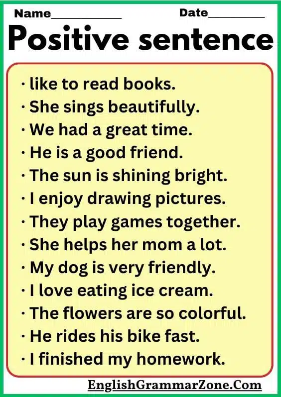 positive sentence examples in English