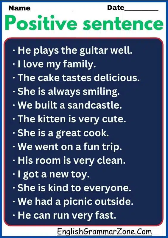 positive sentence examples in English