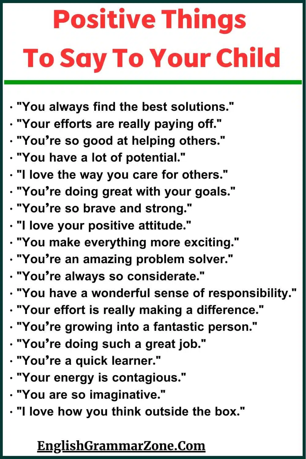 100 advices to say to your child in English