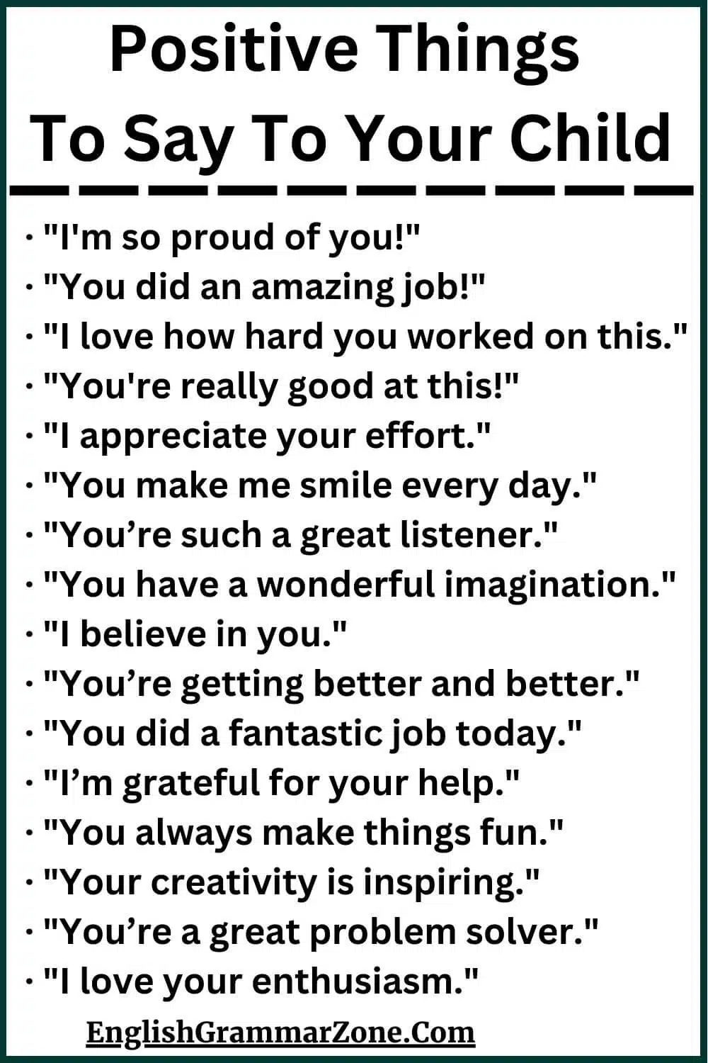 100 advices to say to your child in English