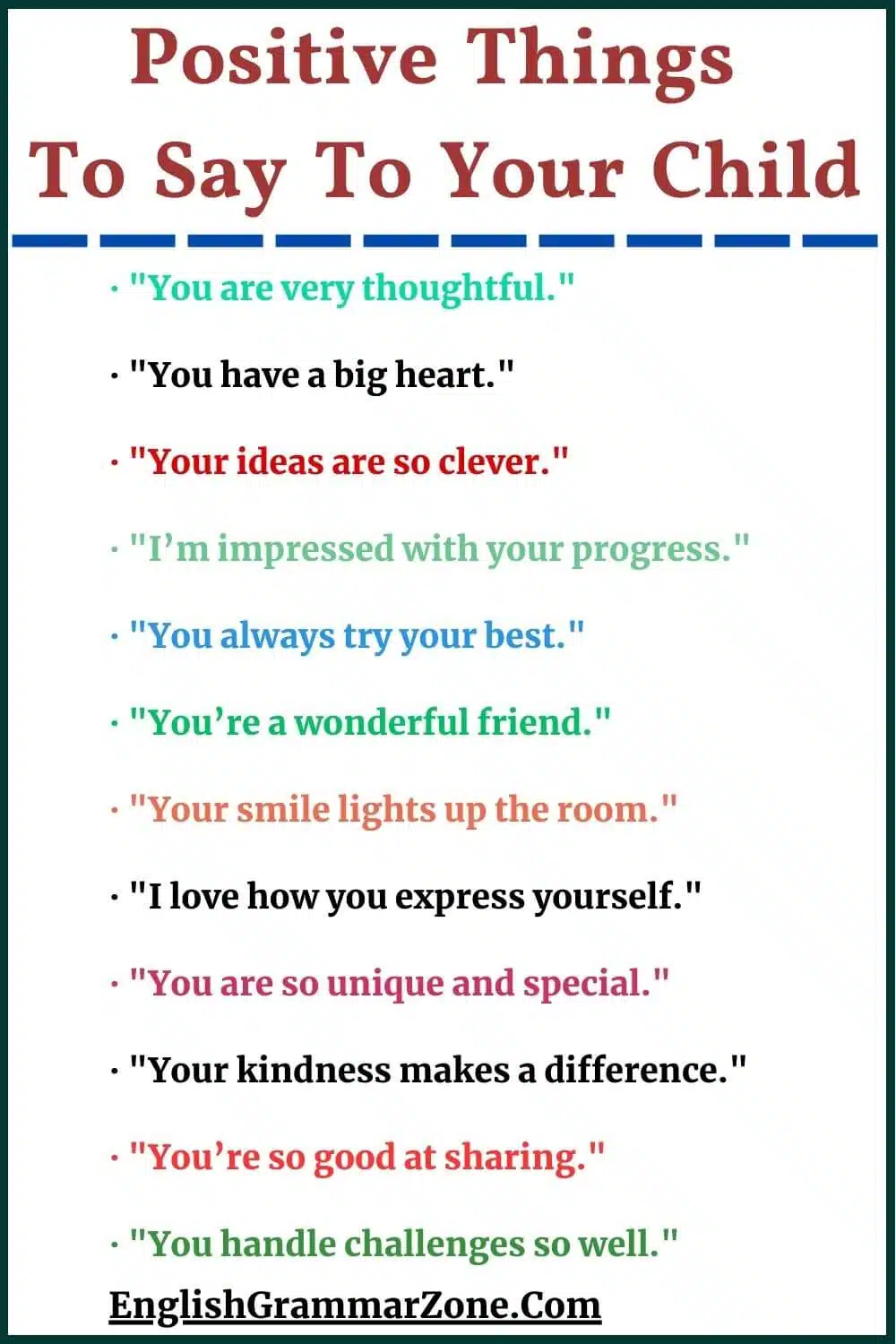 100 advices to say to your child in English