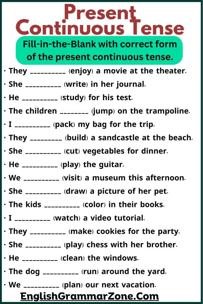 Present continuous tense worksheet