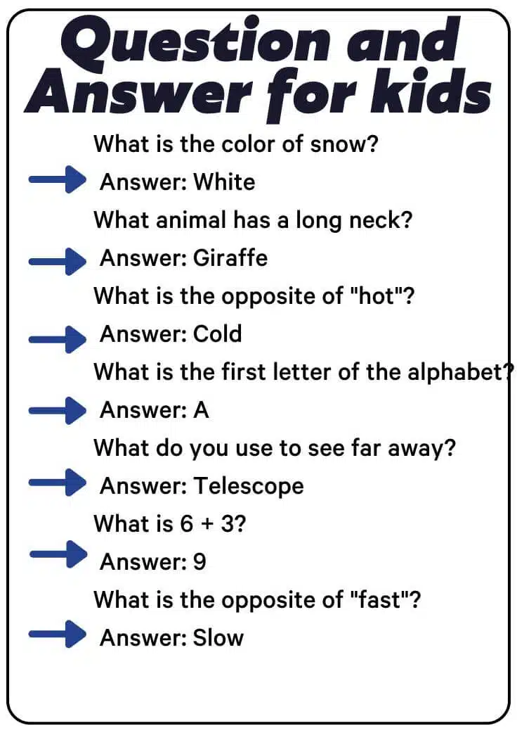Question And Answer Worksheet For Kids